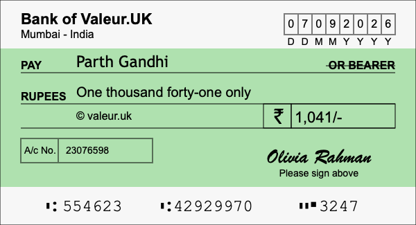 How to write a cheque for 1,041 rupees