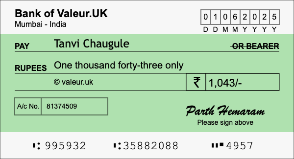 How to write a cheque for 1,043 rupees