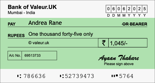 How to write a cheque for 1,045 rupees