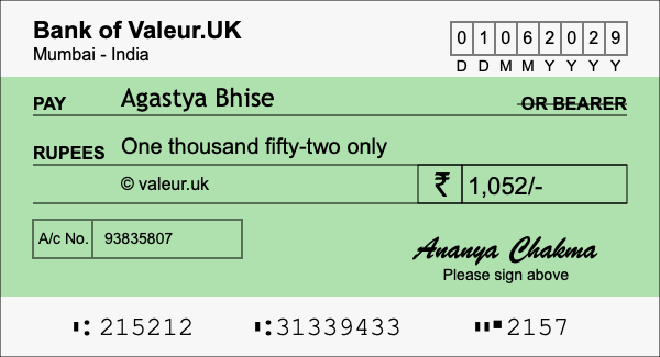 How to write a cheque for 1,052 rupees How to write a cheque for 1,052 rupees