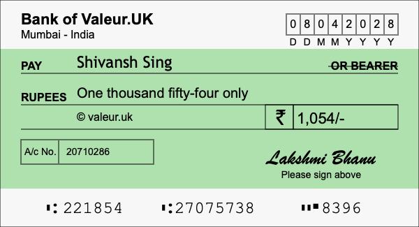 How to write a cheque for 1,054 rupees How to write a cheque for 1,054 rupees