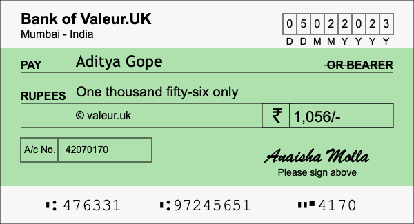 How to write a cheque for 1,056 rupees How to write a cheque for 1,056 rupees