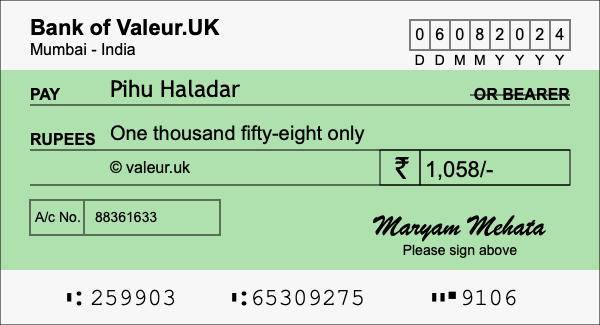 How to write a cheque for 1,058 rupees How to write a cheque for 1,058 rupees