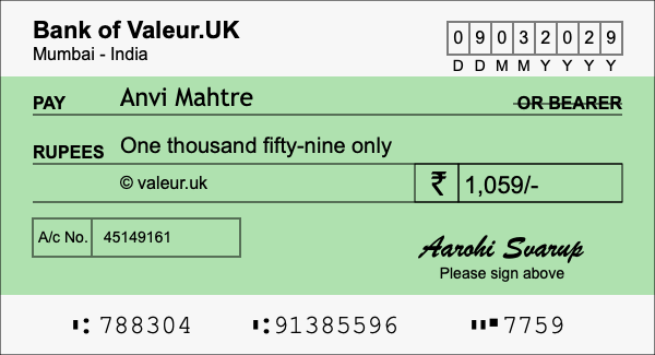 How to write a cheque for 1,059 rupees How to write a cheque for 1,059 rupees