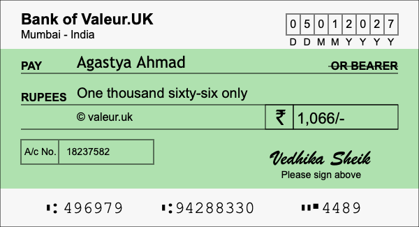 How to write a cheque for 1,066 rupees