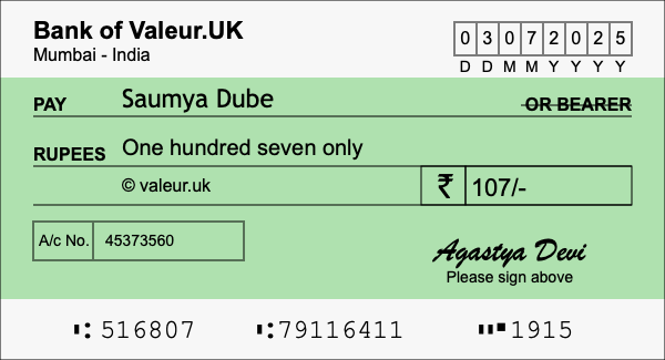 How to write a cheque for 107 rupees How to write a cheque for 107 rupees