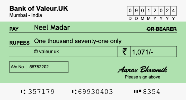 How to write a cheque for 1,071 rupees How to write a cheque for 1,071 rupees