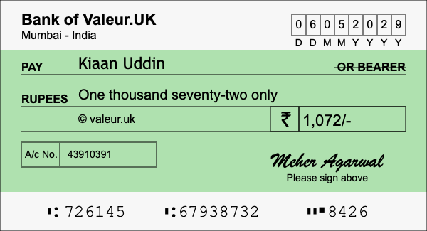 How to write a cheque for 1,072 rupees How to write a cheque for 1,072 rupees