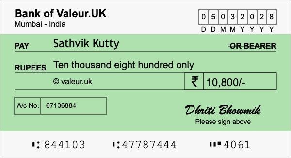 How to write a cheque for 10,800 rupees