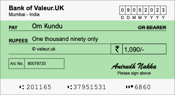 How to write a cheque for 1,090 rupees