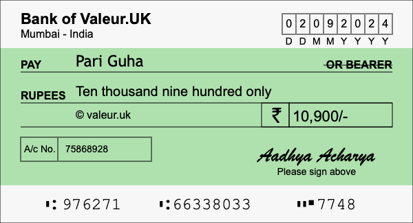 How to write a cheque for 10,900 rupees