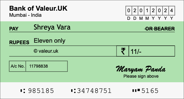How to write a cheque for 11 rupees How to write a cheque for 11 rupees