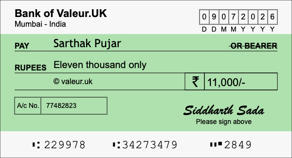 How to write a cheque for 11,000 rupees