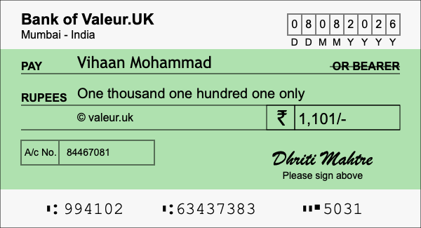 How to write a cheque for 1,101 rupees How to write a cheque for 1,101 rupees