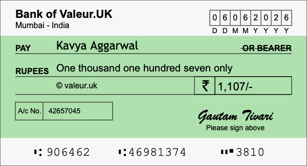 How to write a cheque for 1,107 rupees How to write a cheque for 1,107 rupees