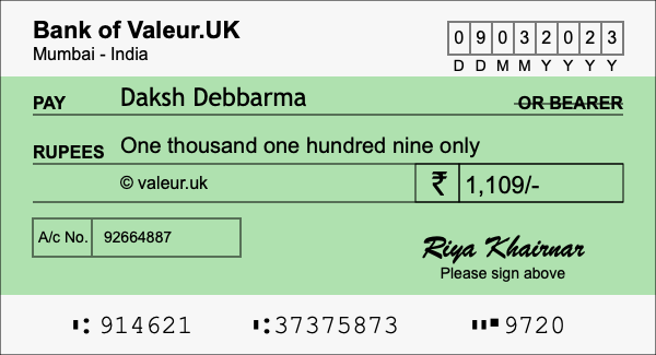 How to write a cheque for 1,109 rupees How to write a cheque for 1,109 rupees