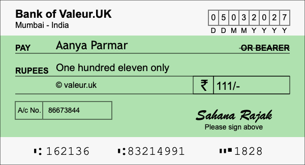 How to write a cheque for 111 rupees