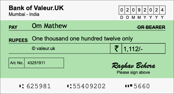 How to write a cheque for 1,112 rupees How to write a cheque for 1,112 rupees