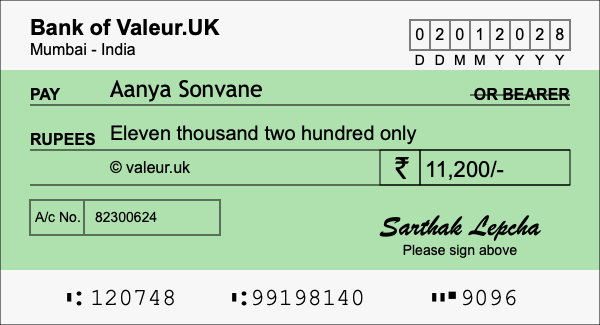 How to write a cheque for 11,200 rupees