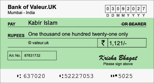 How to write a cheque for 1,121 rupees How to write a cheque for 1,121 rupees