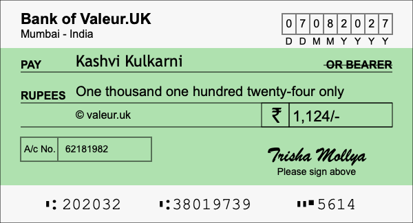How to write a cheque for 1,124 rupees How to write a cheque for 1,124 rupees