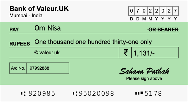 How to write a cheque for 1,131 rupees How to write a cheque for 1,131 rupees
