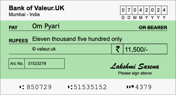 How to write a cheque for 11,500 rupees