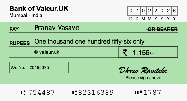 How to write a cheque for 1,156 rupees