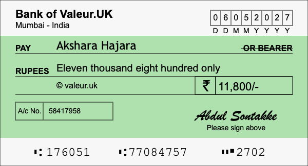 How to write a cheque for 11,800 rupees