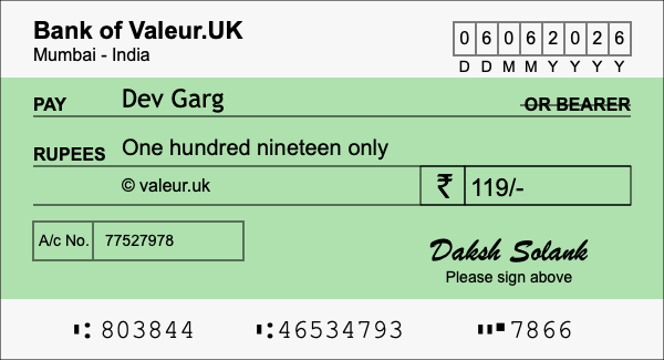 How to write a cheque for 119 rupees How to write a cheque for 119 rupees