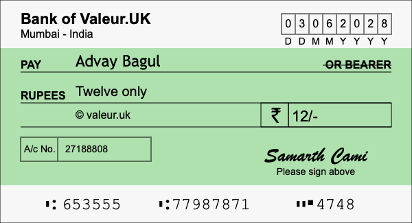 How to write a cheque for 12 rupees