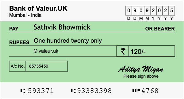 How to write a cheque for 120 rupees