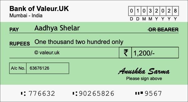 How to write a cheque for 1,200 rupees