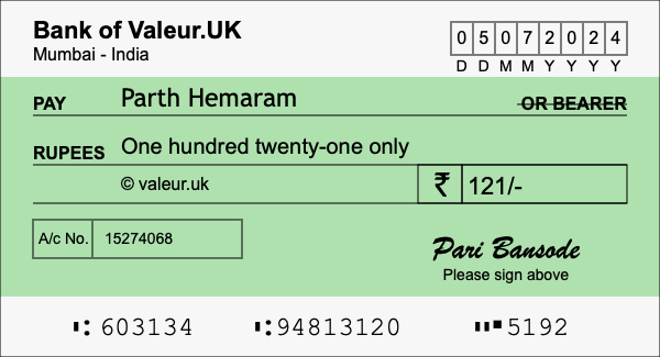 How to write a cheque for 121 rupees How to write a cheque for 121 rupees