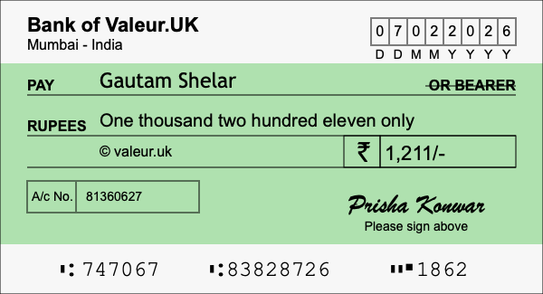 How to write a cheque for 1,211 rupees