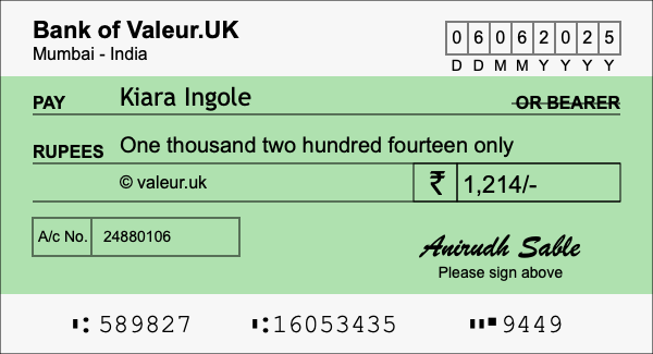 How to write a cheque for 1,214 rupees