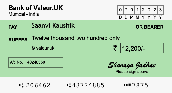 How to write a cheque for 12,200 rupees