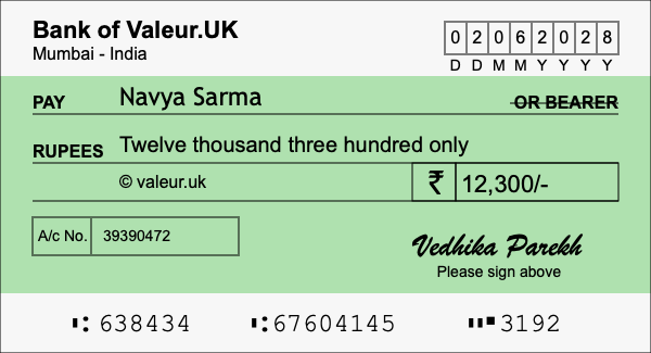 How to write a cheque for 12,300 rupees