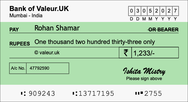 How to write a cheque for 1,233 rupees How to write a cheque for 1,233 rupees