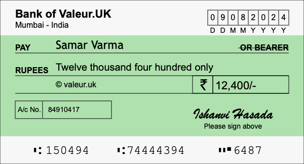 How to write a cheque for 12,400 rupees