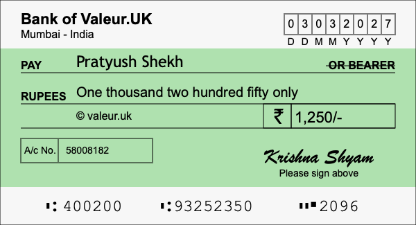 How to write a cheque for 1,250 rupees How to write a cheque for 1,250 rupees