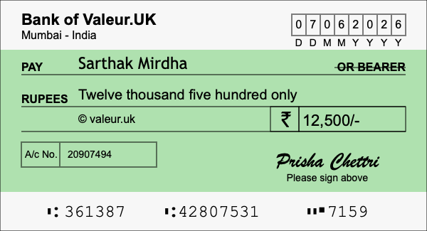 How to write a cheque for 12,500 rupees