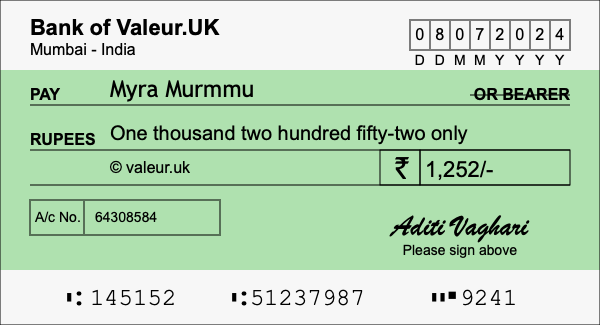 How to write a cheque for 1,252 rupees How to write a cheque for 1,252 rupees