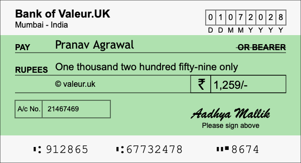 How to write a cheque for 1,259 rupees How to write a cheque for 1,259 rupees