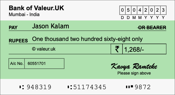 How to write a cheque for 1,268 rupees How to write a cheque for 1,268 rupees