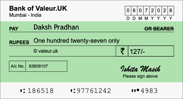 How to write a cheque for 127 rupees How to write a cheque for 127 rupees