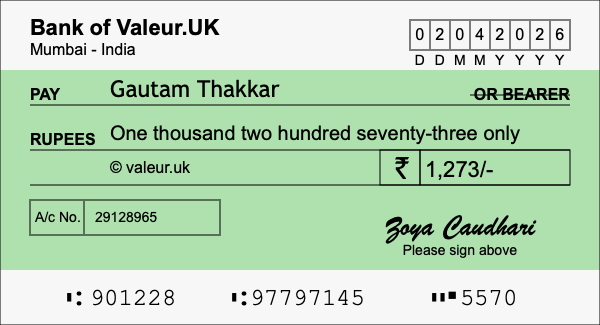 How to write a cheque for 1,273 rupees How to write a cheque for 1,273 rupees