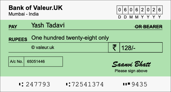 How to write a cheque for 128 rupees How to write a cheque for 128 rupees