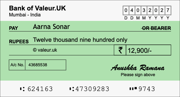 How to write a cheque for 12,900 rupees