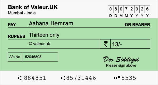 How to write a cheque for 13 rupees